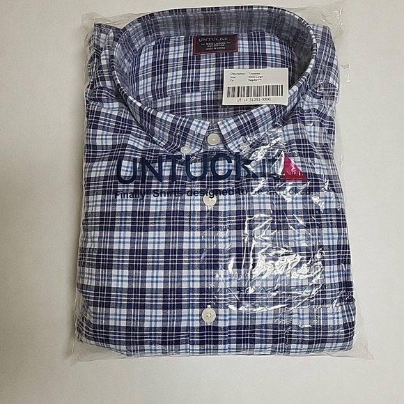 NEW UNTUCKIT Trotanoy Mens XXXL 3XL Blue Plaid Short Sleeve Button Down Shirt - Picture 9 of 9